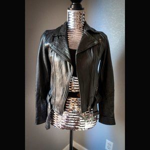 Black Leather Motorcycle Rocker Jacket